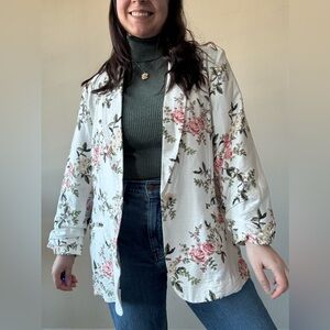 LC Lauren Conrad White Floral Blazer Jacket with Pink Roses